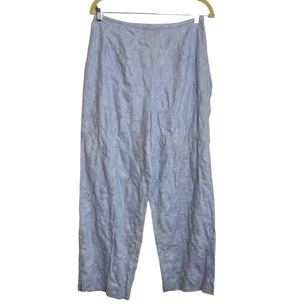 Charter Club Womens Ankle Pants Embroidered Linen Size 10 Light Blue